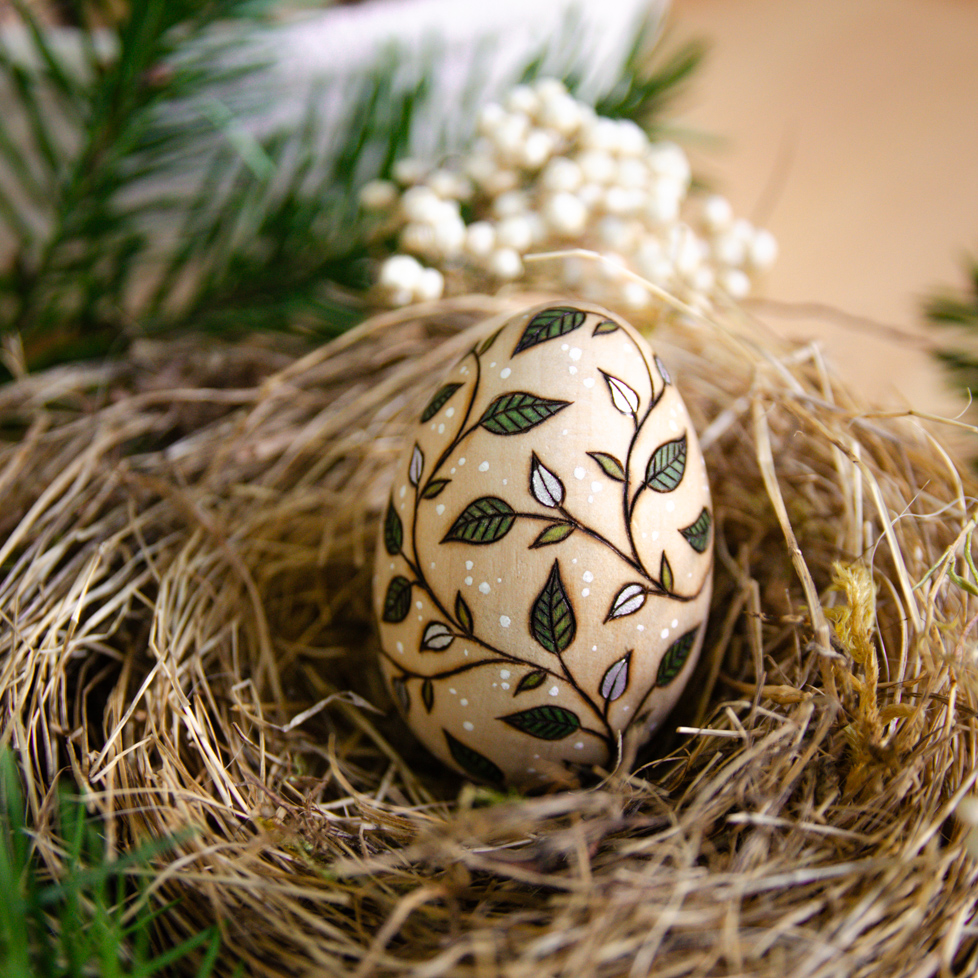 Forest Green Pyrographed Wooden Egg