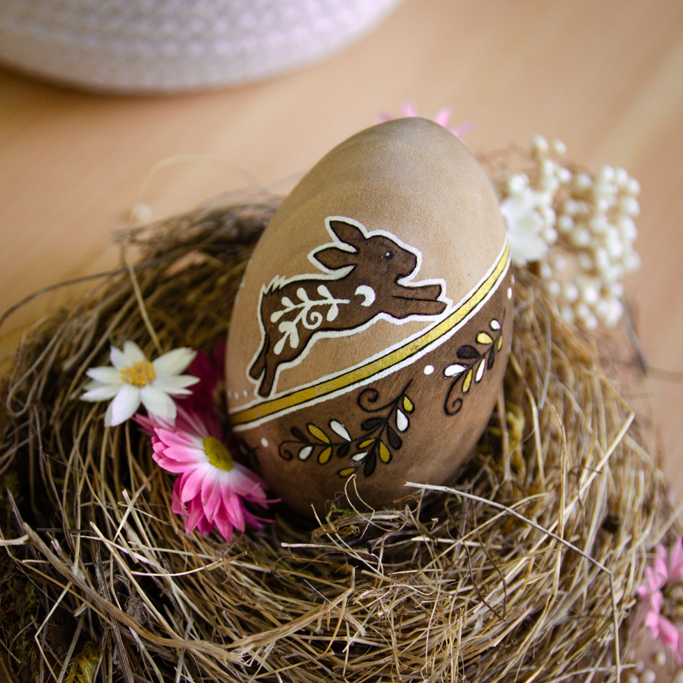Spring Equinox Bunnies Pyrographed Wooden Egg